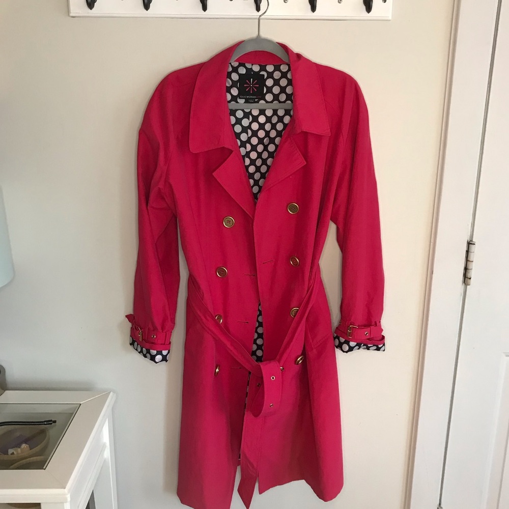 Isaac Mizrahi Hot Pink Fuchsia Raincoat Polkadots